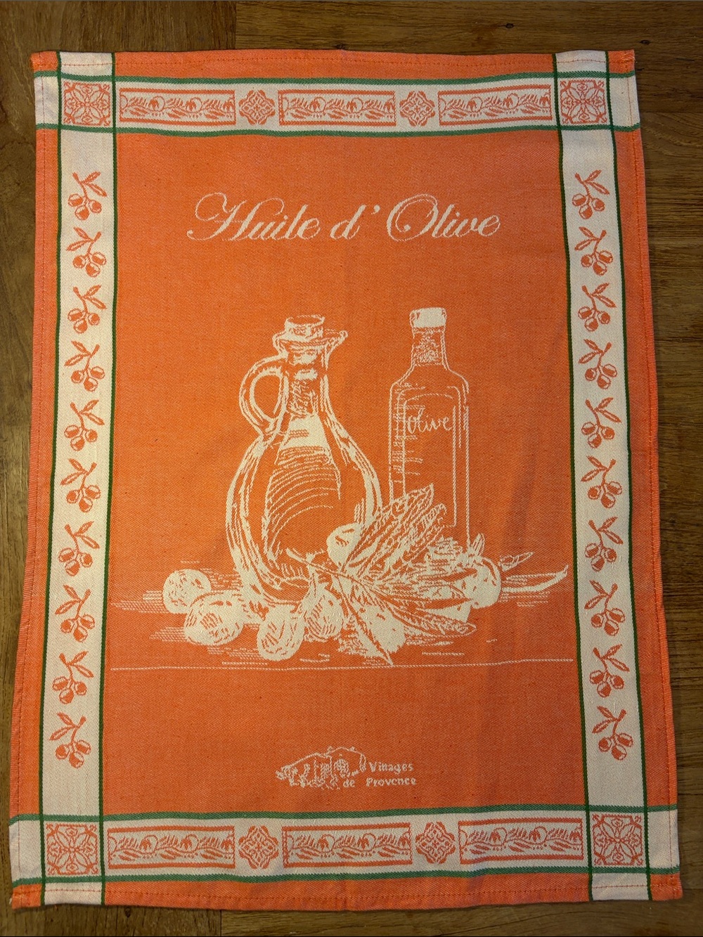Orange 'Huile d'Olive' Decorative Kitchen Towel - Vintage Provence Style